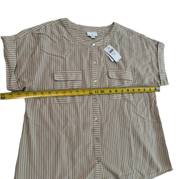 J. Jill Sandbar White Beige Button Up Pocket Front Blouse Top Size M/MP - Picture 13 of 17